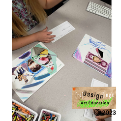 Student explores drawing and collage TAB centers